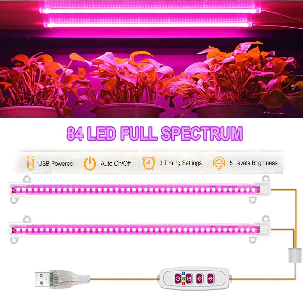 LED Grow Light Tube Strip  LED Grow Tube 1-4pcsAuto On/Off Timer Dimmable Phyto Lamp Full Spectrum for indoor Plants
